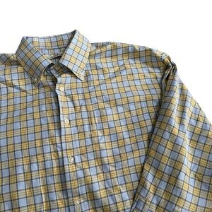 Peter Millar Plaid Button Down Shirt Yellow Blue Long Sleeve Mens XXL